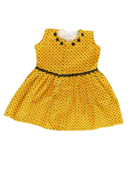Yellow with black and red dots dress