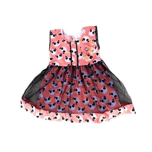 Coral pink and black tulle with pandas dress